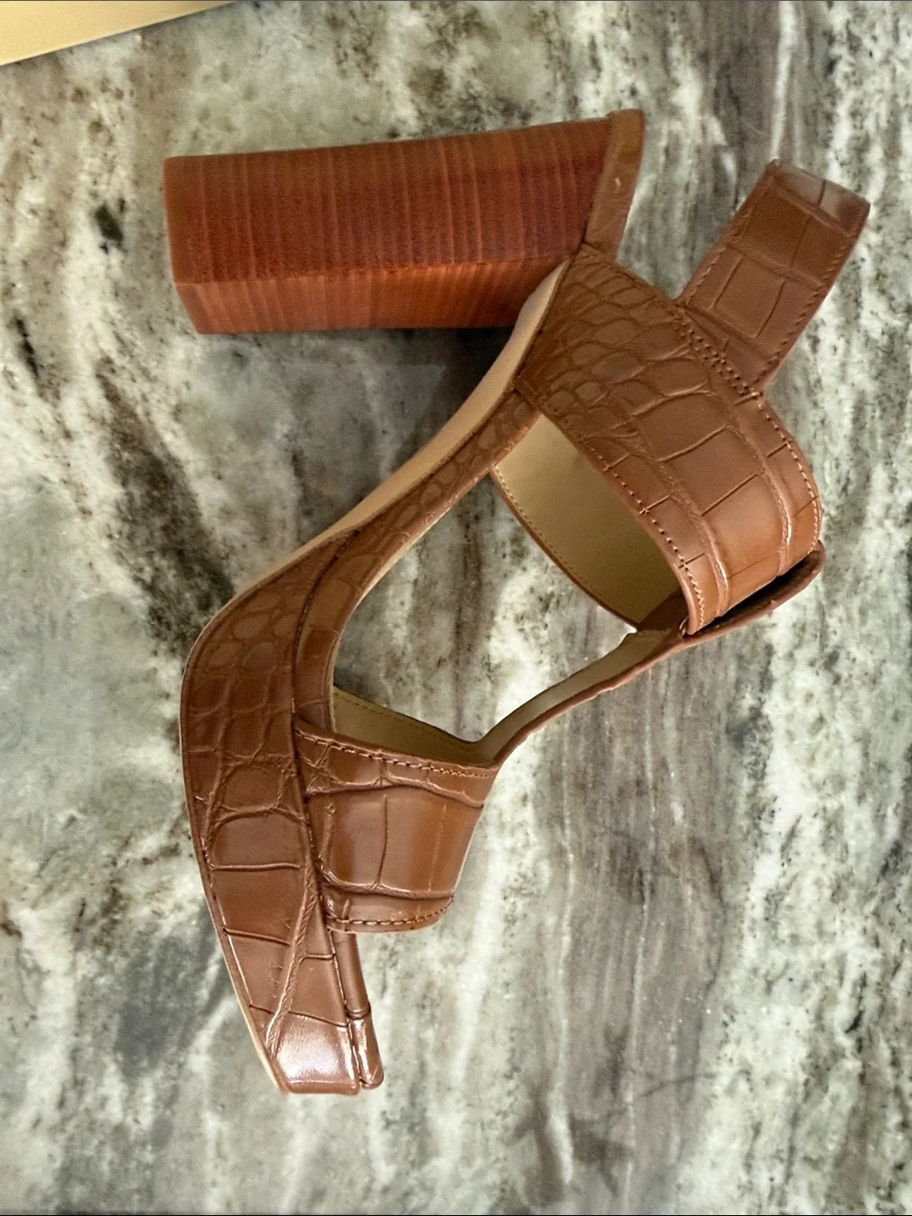 Michael Kors Croc-Embossed Tan Block Heel Sandals brand new in box